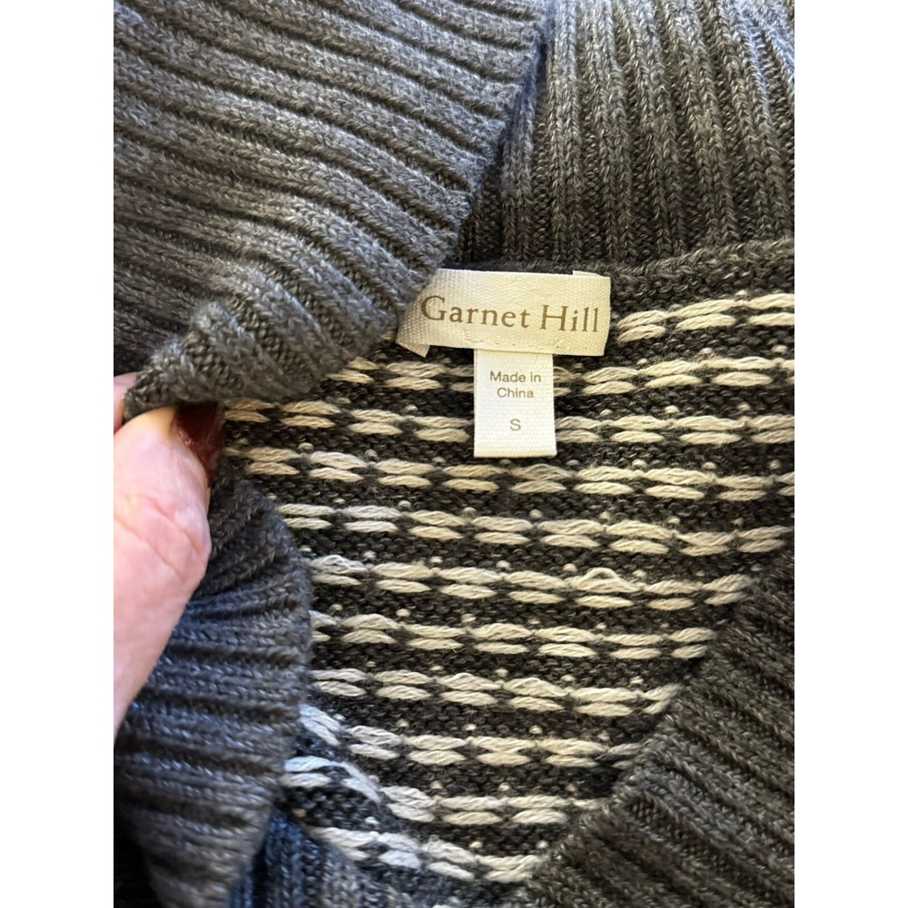 Garnet Hill Gray & White Shawl Collar Button Cardigan - Picture 6 of 9